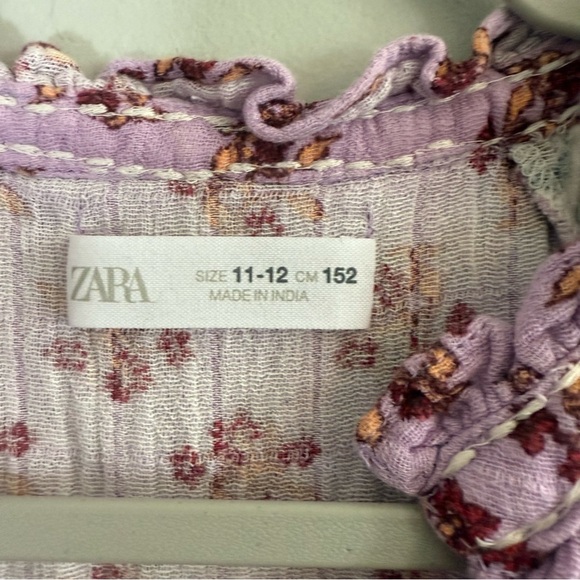 Zara Kids Purple Floral Patterned Puff Sleeve Dress - Picture 3 of 8